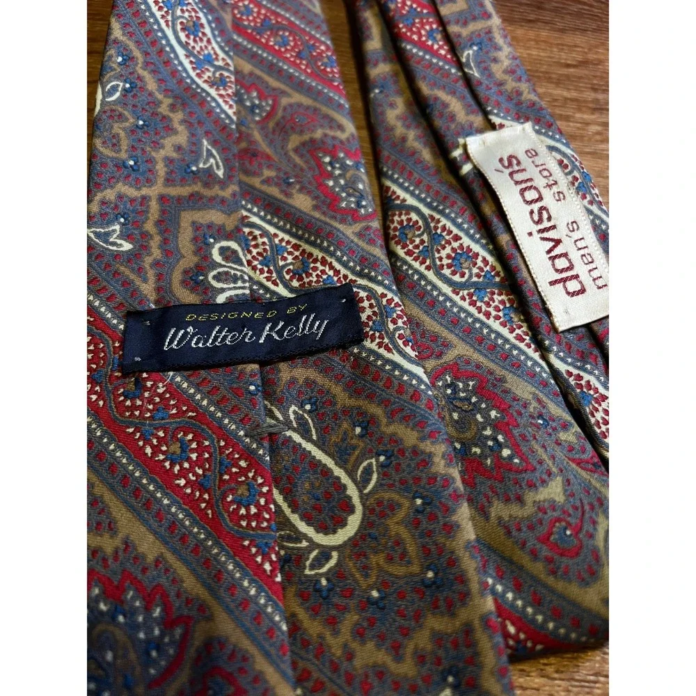 Davisons Walter Kelly Necktie Men Multicolor Vintage Paisley Stripe So Cool! EUC